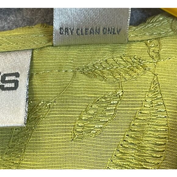 CHICO’S Silk Linen Jacket Size 1 (8/M) Chartreuse Embroidered Open Front Green - Picture 5 of 11